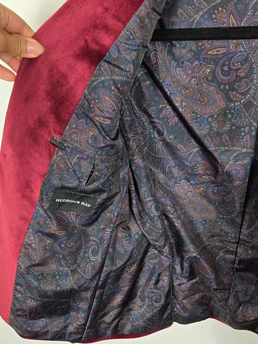 Lauren Ralph Lauren X HBC Velvet Blazer 12R Burgundy Red Paisley Lined Holiday